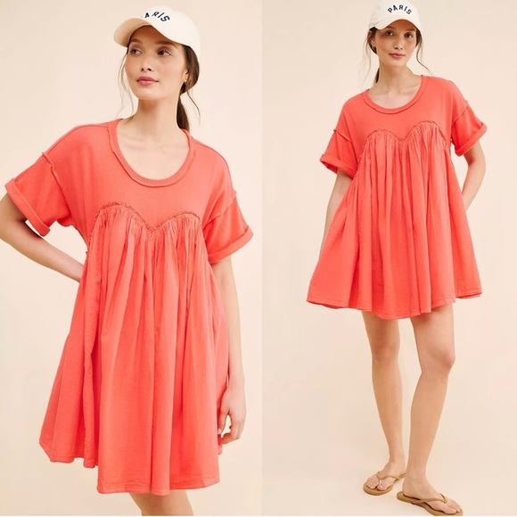 Free People Dresses & Skirts - Free People Catalina Mini Dress in a coral babydoll Silhouette